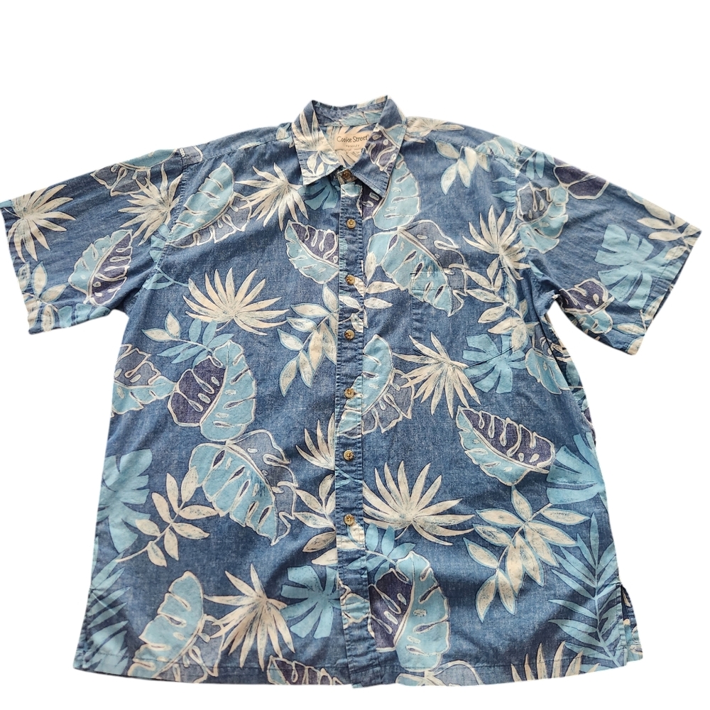 Cooke Street Honolulu Blue Hawaiian Short Sleeve Button Up Shirt Men's XL Beach - Picture 8 of 12